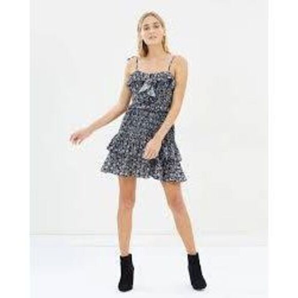 NWT Stevie May Acacia Ruffle Mini Dress Iconic Rose Black Lurex L - Picture 1 of 8